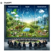 Koncepcionális műalkotás, amely ábrázolja az ESG-menedzsment koncepcióját a vállalati környezetben - dpi1004.com