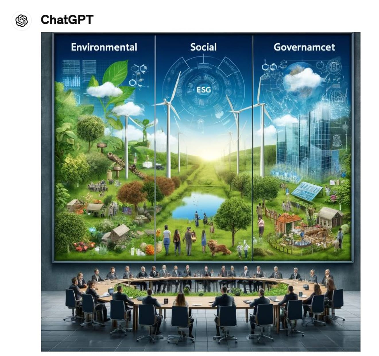 Opera d'arte concettuale che descrive la gestione ESG nell'ambiente aziendale - dpi1004.com