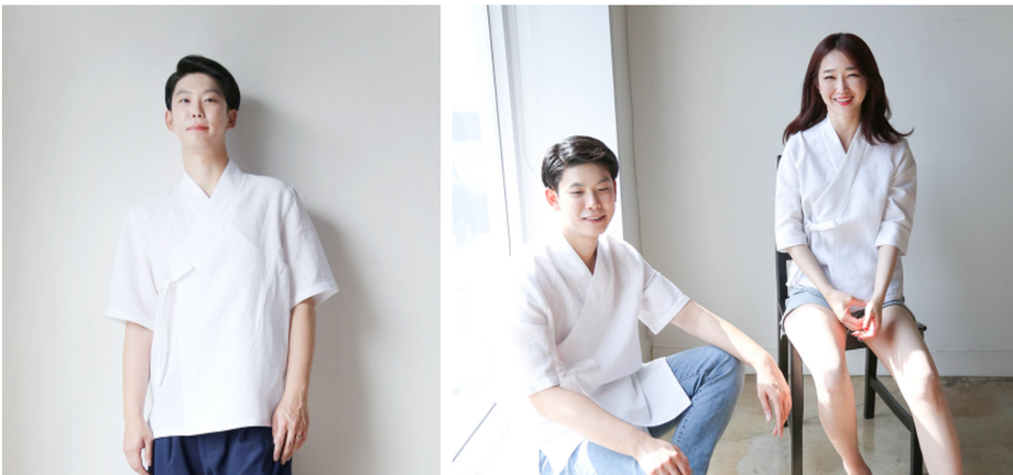Wearing Lee Seul's men's rami half-sleeved jeogori
