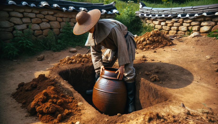 Uma foto de potes de cerâmica sendo enterrados no chão
