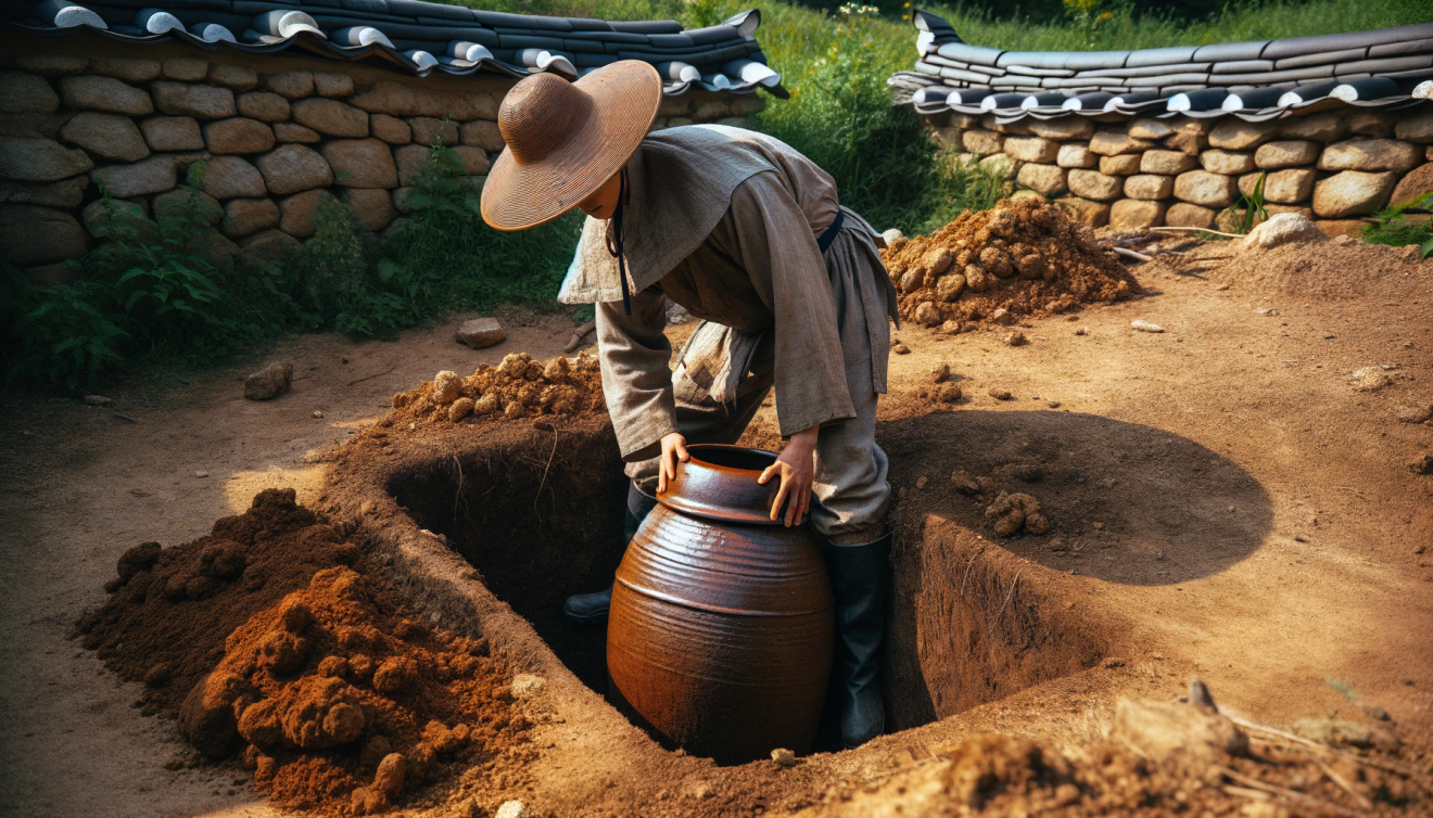 Fotografía de un jangdokdae enterrado en el suelo