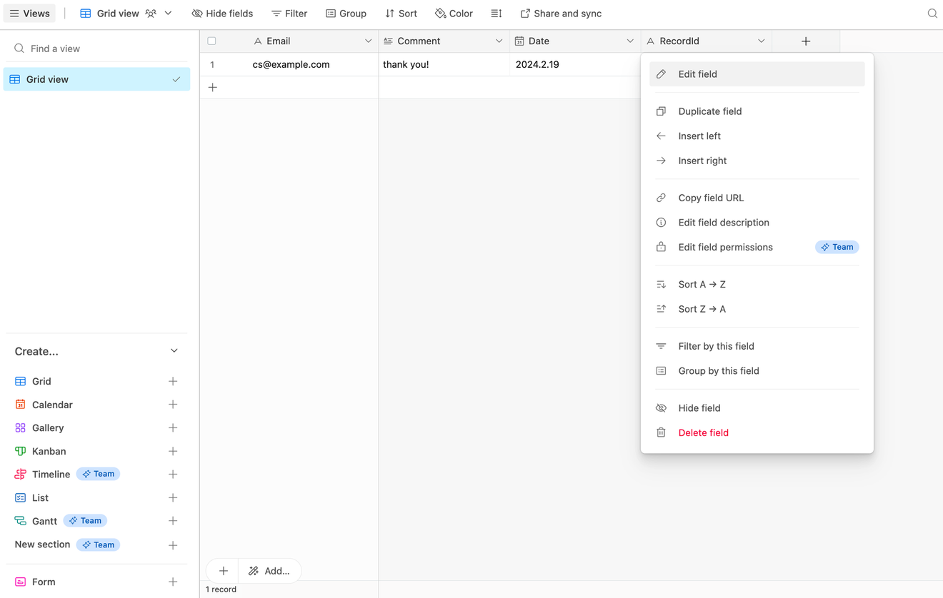 ส่งอีเมลโดยอ้างอิงตารางอื่นใน Airtable