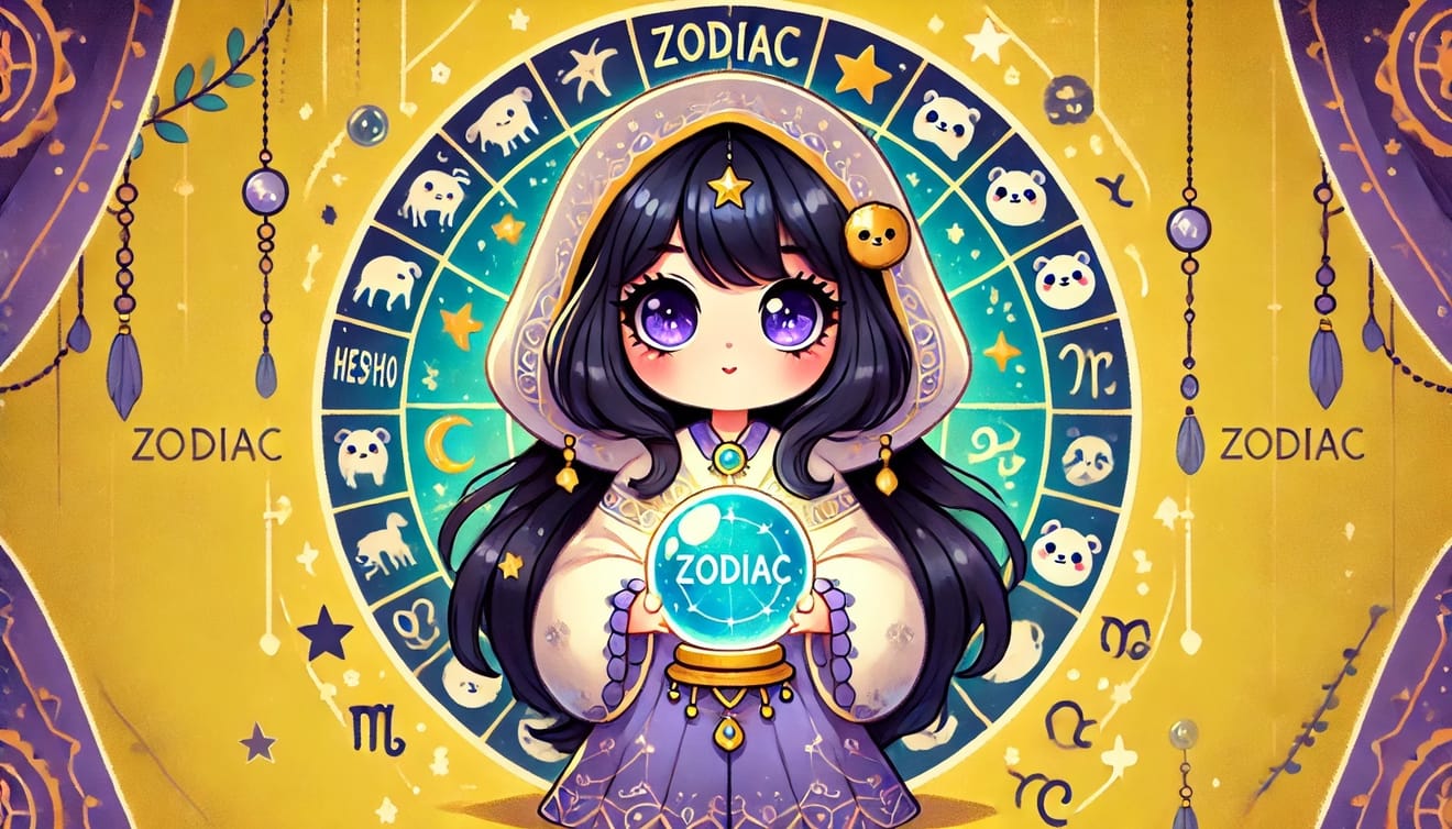 Illustration of a female astrologer character