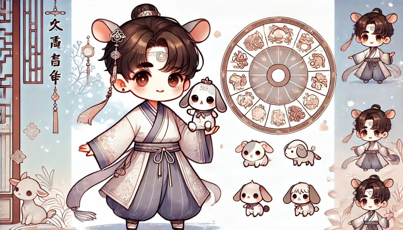 Ilustración de 12 animales del zodiaco chino, con estilo masculino y adorable