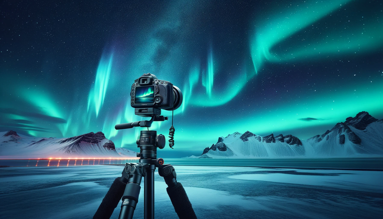 Imagen de alguien tomando fotografías de auroras boreales