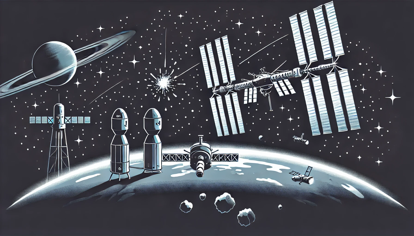 Desenho de uma espaçonave no espaço
