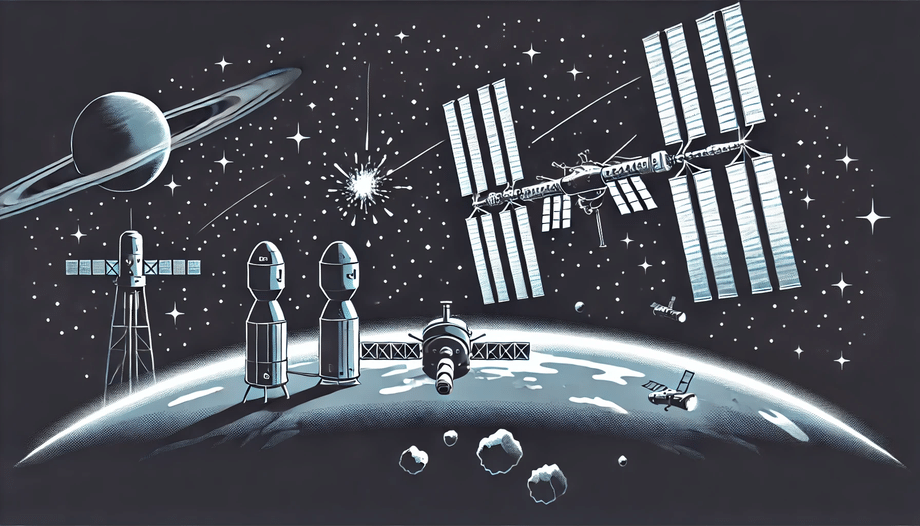 Uzayda bir uzay gemisinin çizilmiş resmi