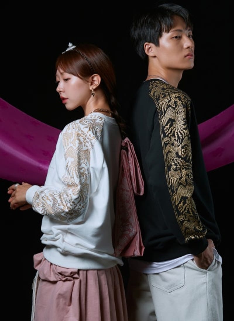 Hanbok casual com estampa de Fênix do Palácio Real, design tradicional coreano