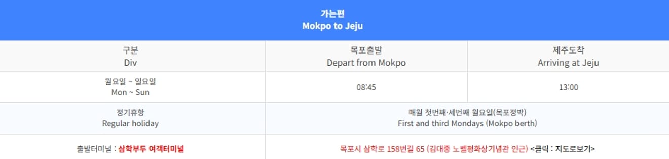 Cách đặt vé và thông tin giá vé tàu từ Mokpo đến Jeju