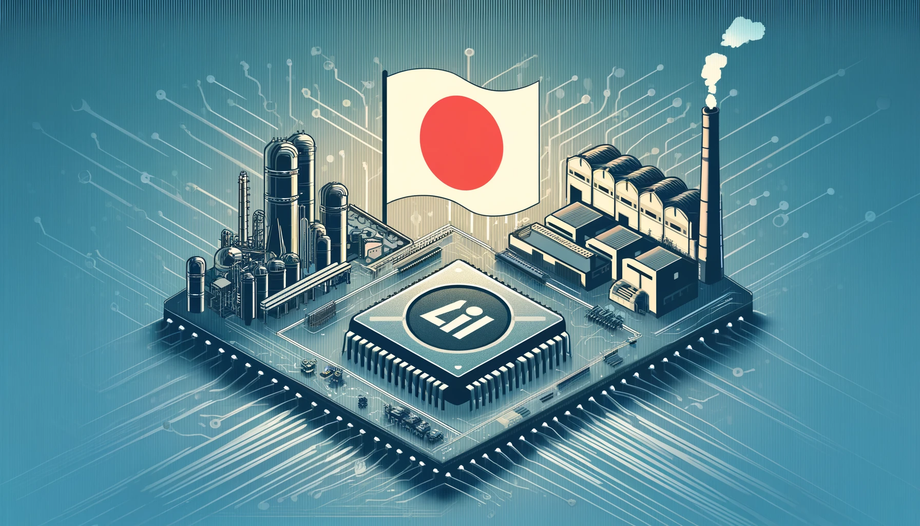 Изображение японского флага над заводом по производству полупроводников