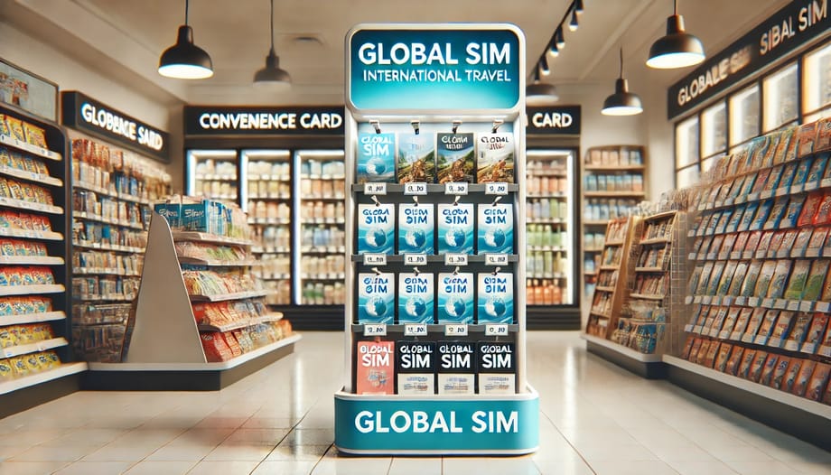 A display of SIM cards in a convenience store