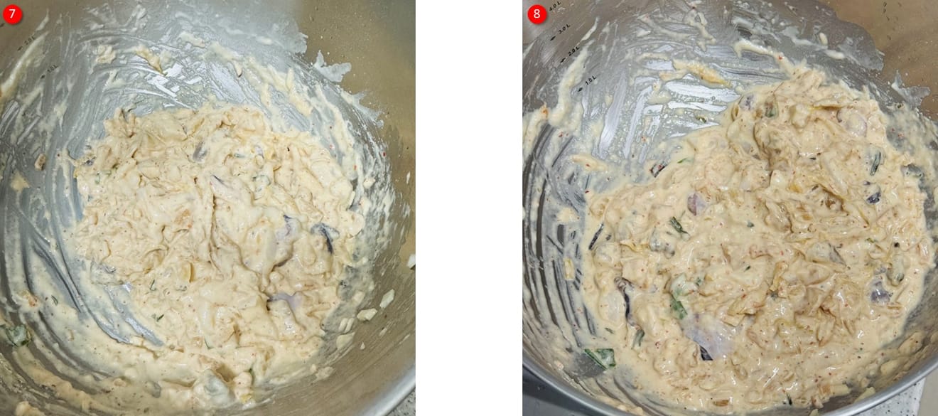 Kimchi ve deniz ürünlerini karıştırarak yapılan hamur
