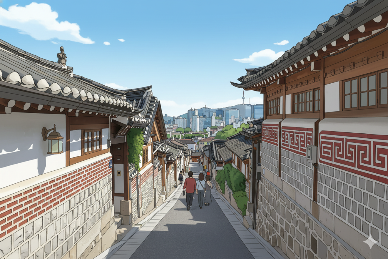 ai-wygenerowane-widok-Bukchon-Hanok-Village-w-pobliżu-stacji-Anguk