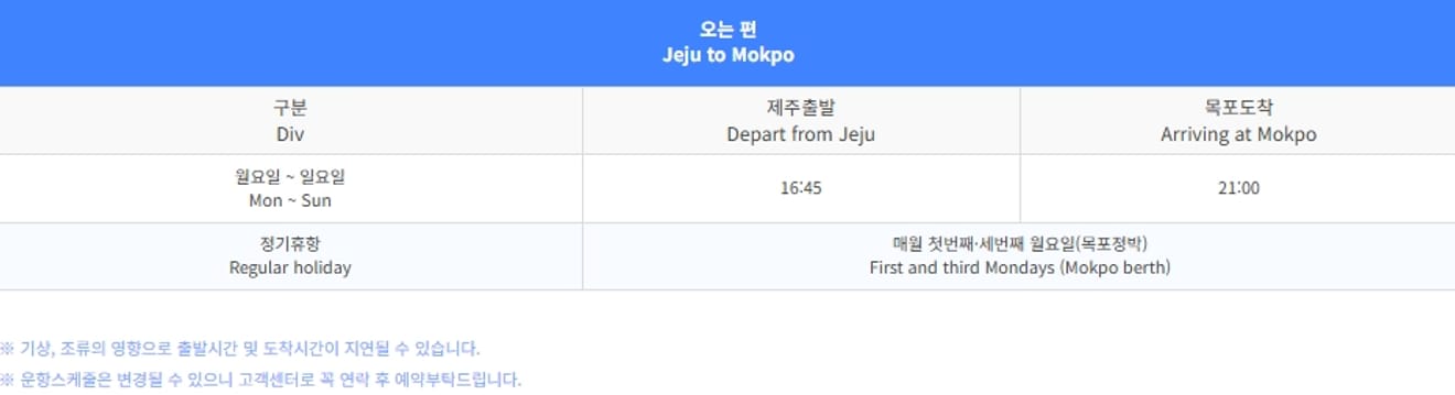 Cách đặt vé và thông tin giá vé tàu từ Mokpo đến Jeju