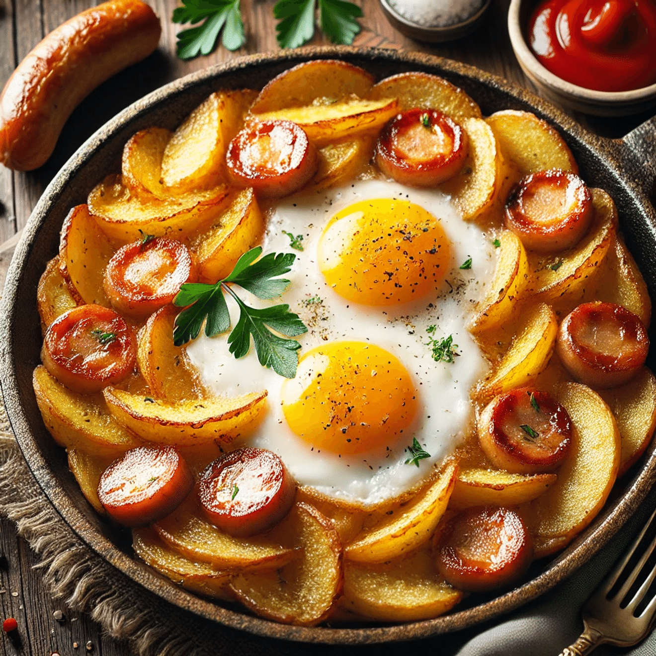 Batata frita, salsicha e ovos estilo Baek Jong-won: Uma combinação fantástica de crocância e maciez!