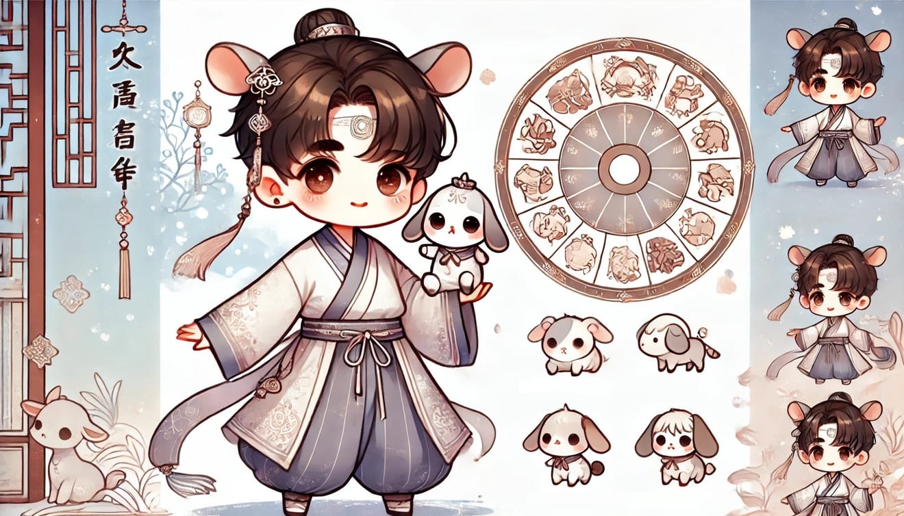 Dessin de personnages mignons représentant les 12 animaux du zodiaque chinois