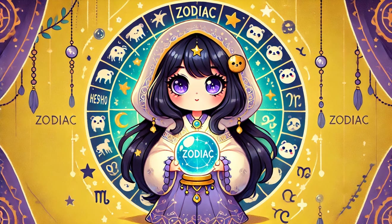 Illustration d'un personnage féminin mignon qui consulte son horoscope