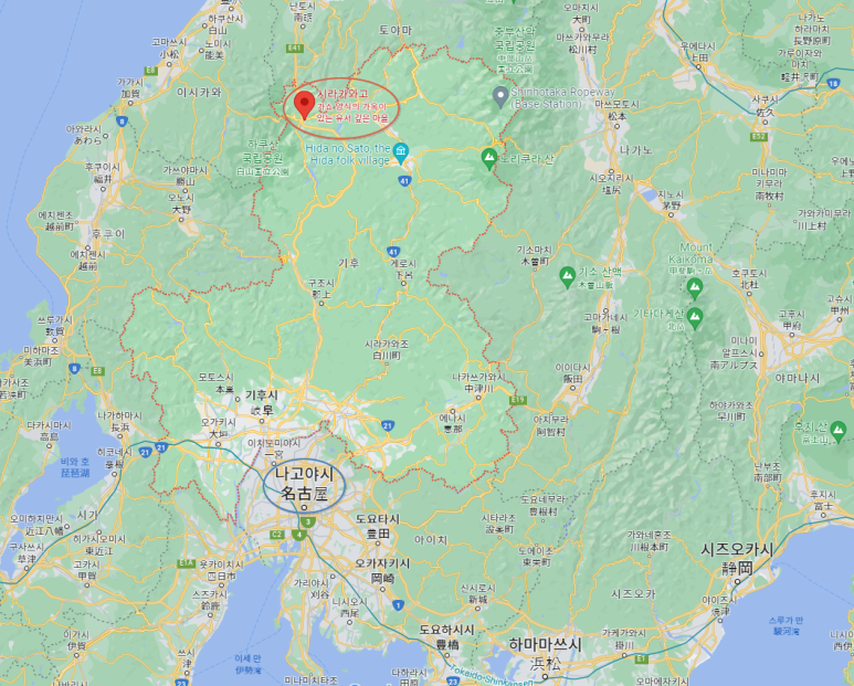 ▲Położenie Shirakawa-go (źródło: Google Mapsㅋㅋ)