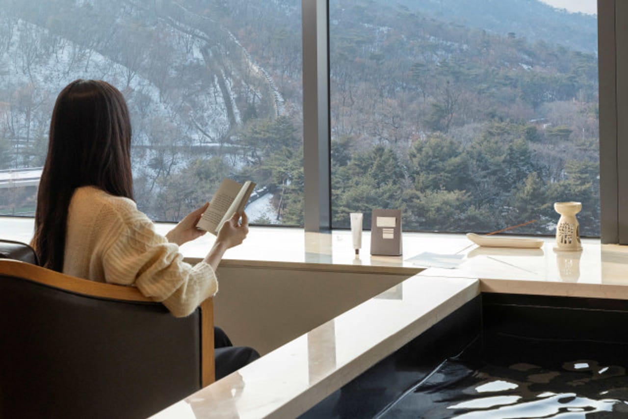 Image d'une femme regardant le paysage par la fenêtre