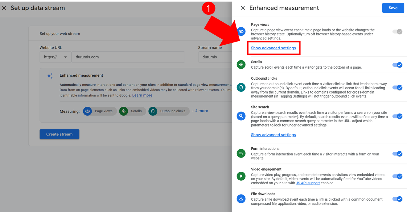Google Analytics विवरण स्क्रीनशॉट