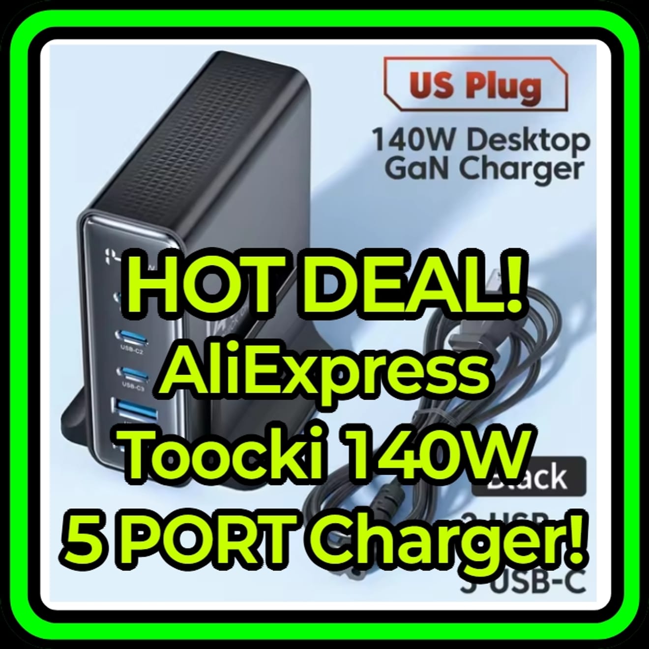 Hot Deal! - Pengisi Daya Tuki 140W 5 Port GaN LED PD USB Hemat